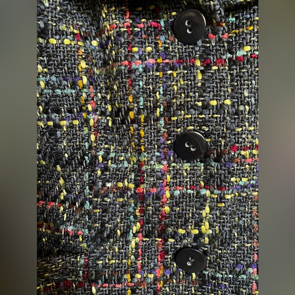 Navy Blue, Multi-Plaid Textured Tweed Retro Blazer/Jacket w/ portrait collar. - Picture 10 of 13